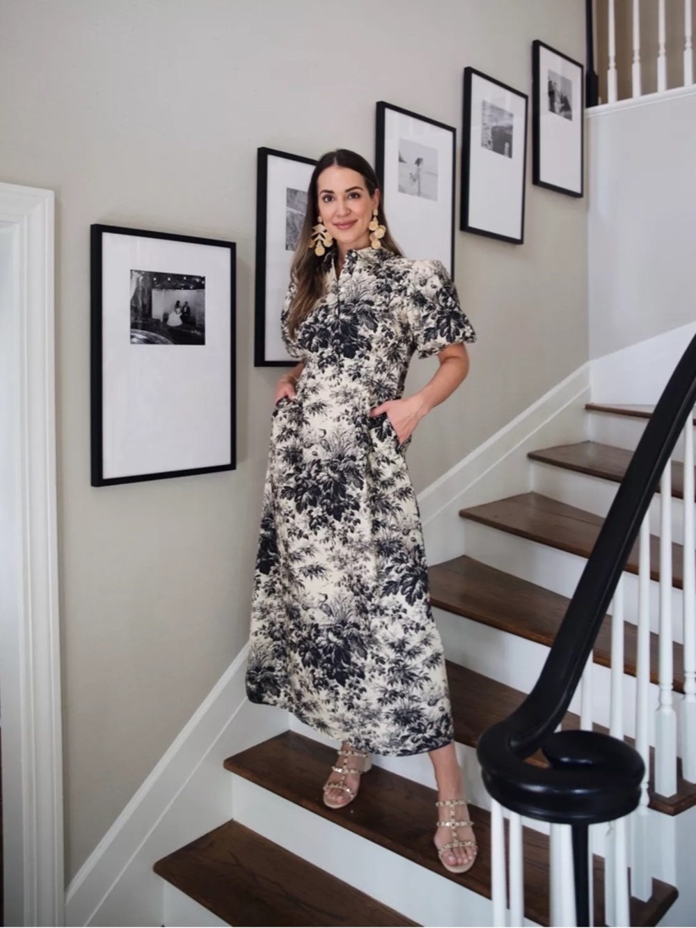 NWT Tuckernuck Black and Cream Toile Floral Delaney Dress Size Large - Picture 4 of 10
